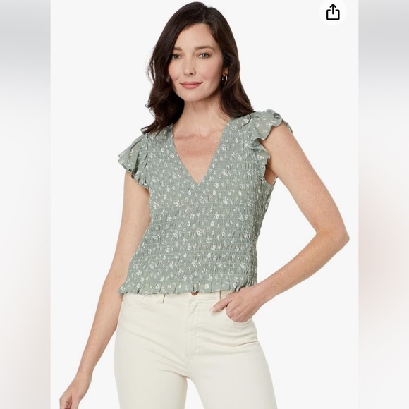 Tops - Madewell Lucie V-Neck Smocked Top in Cottage Garden Frosted Willow
